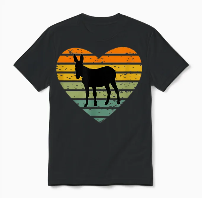 Ich Liebe Esel Retro Herz Silhouette Bauernhof Maultier Unisex T-Shirt in Black