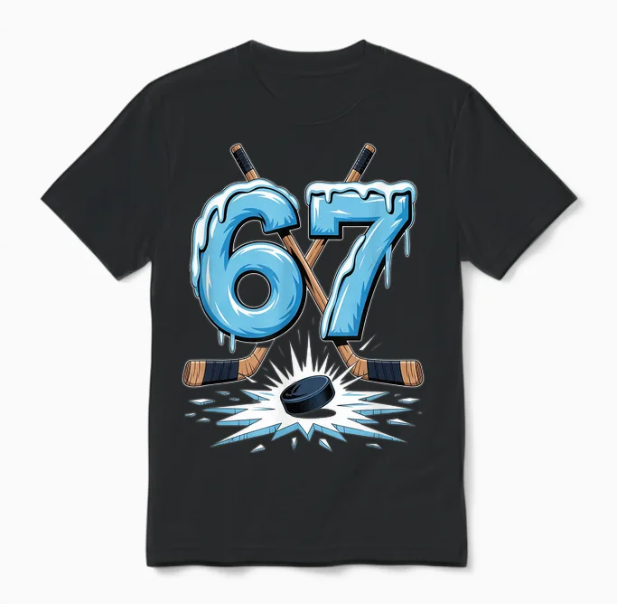 67 Six Seven Hockey Lovers Funny Meme Boys Men Women Unisex T-Shirt in Black
