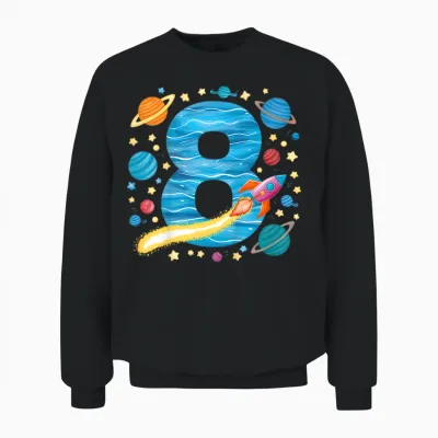 8. Geburtstag Jungen 8 Jahre Planeten Weltraum Geburtstags Unisex Sweatshirt - Black