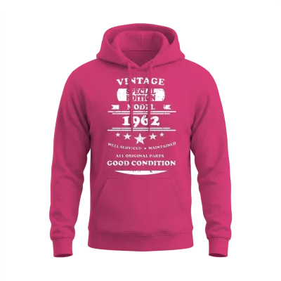 Vintage Retro White 1962 Unisex Hoodie - Heliconia