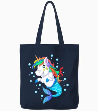 Funny Unicorn Mermaid Tote Bags - Navy
