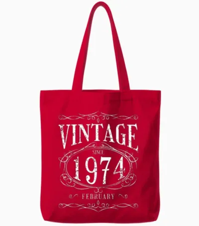 Vintage Since February 1974 - Birthday Present Tote Bags - Red