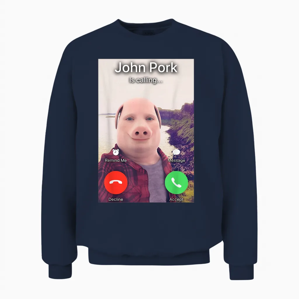 John Pork Is Calling T-Shirt, Black Unisex Sweatshirt in Navy