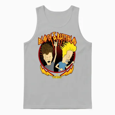 Beavis and Butt-Head Metal Colors Rock Out Graphic Unisex Tank Top - Ash
