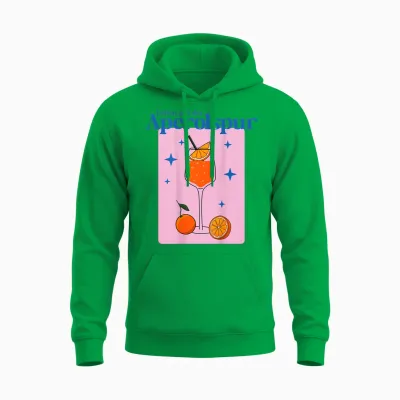 T-Shirt with German Text "leben Auf Der Aperolspur - Hallöchen Aperölchen Spritz Stars", White Unisex Hoodie - Irish Green