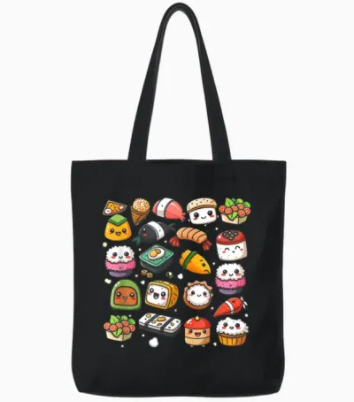 Kawaii Anime Sushi Für Kinder, Liebhaber Koreanischer Küche, Koreanische Kultur Tote Bags - Black
