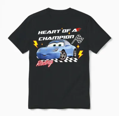 Cars Sally Heart of Champion Valentine T-Shirt, White, S Unisex T-Shirt - Black