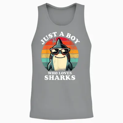 Just a Boy Who Loves Sharks a Shark Lover Fun and Retro Unisex Tank Top - Sport Grey