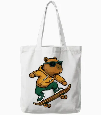 Skateboard Capybara Reiten Skateboard Skater Grafik Tote Bags - White