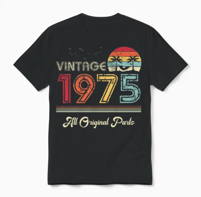 Vintage 1975 All Original Parts 50th Birthday Gift Unisex T-Shirt in Black