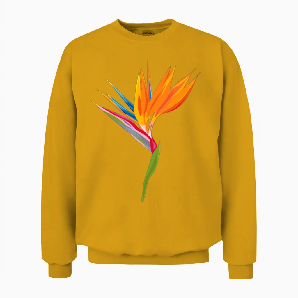 Exotic Flower Strelitzia - Orange Tropical Plant Unisex Sweatshirt in Gold