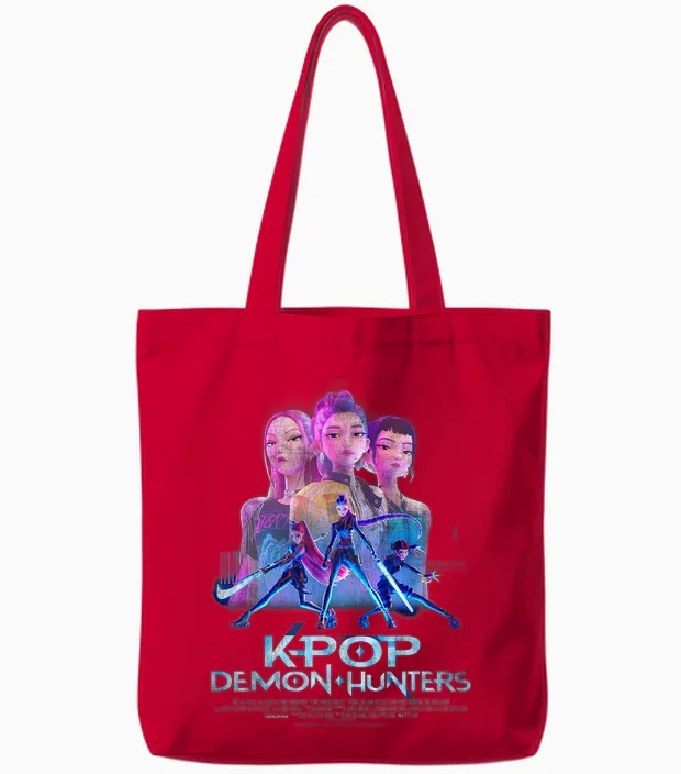 Kpop Demon Hunters Huntrix Billboard Officially Licensed Tote Bags in Red