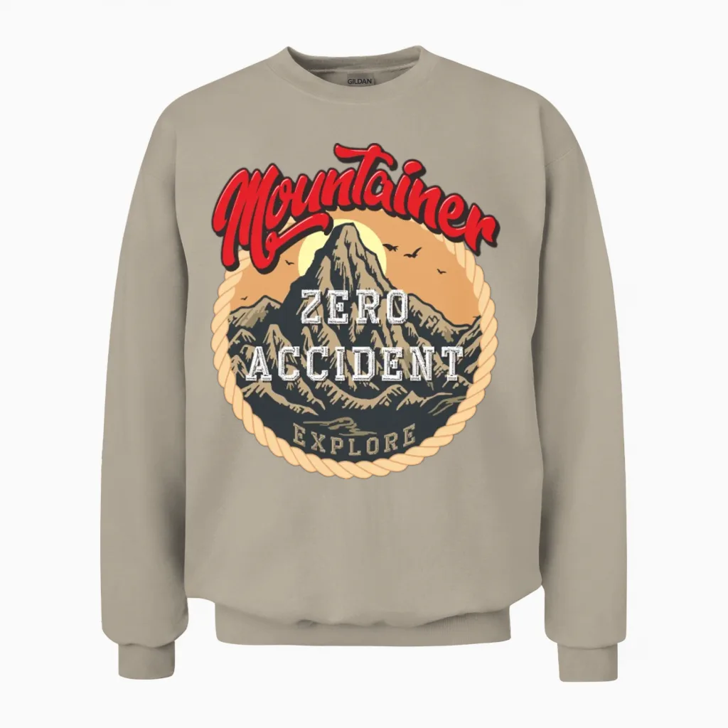 Zero Accident Mountain Explore Badge Unisex Sweatshirt in Sand