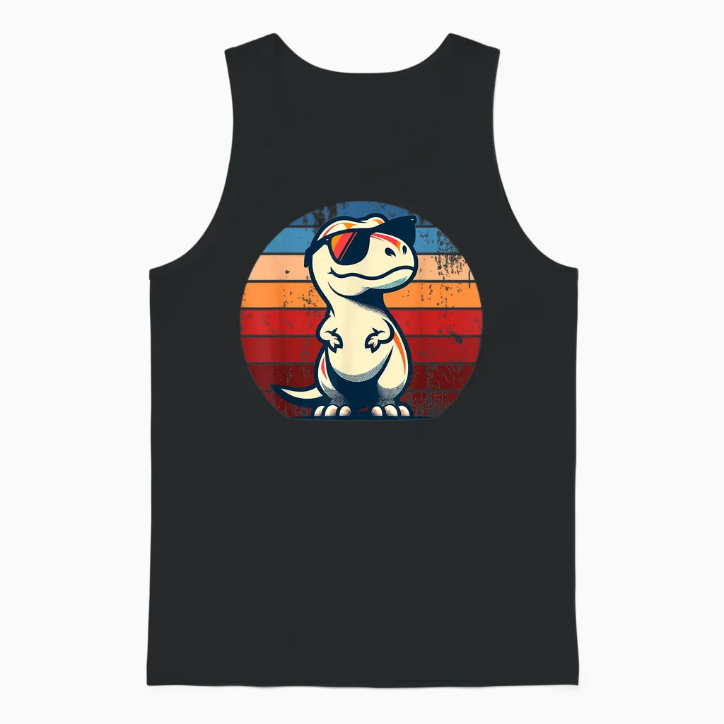 Dinosaur T-Rex Retro Novelty Men Children Women Funny Dinosaur T-Shirt, Black Unisex Tank Top in Black