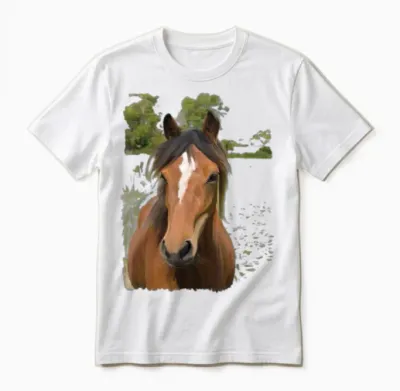 Wild Horse Portrait in Rustic Greens Unisex T-Shirt - White