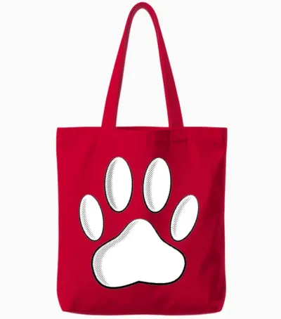 White Dog Paw Newsprint Tote Bags - Red