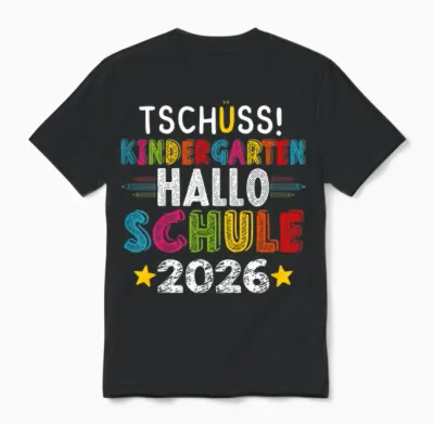 Tschüss Kindergarten Hello School 2026 Funny Kita Farewell Unisex T-Shirt - Black