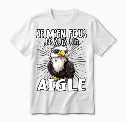 Je M'en Fous Je Suis Un Aigle - Sweet Bald Eagle T-Shirt, Black, S Unisex T-Shirt - White
