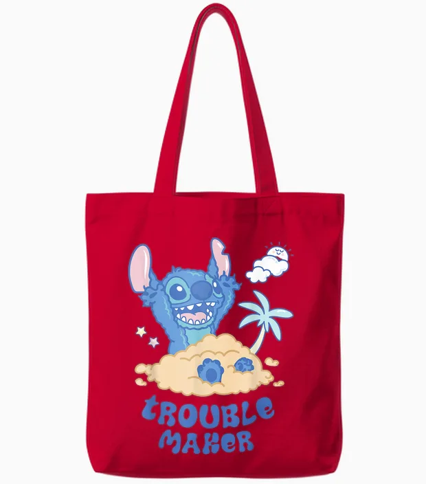 Disney Stitch Fluffy Summer Beach Sand Pile "trouble Maker" Tote Bags in Red