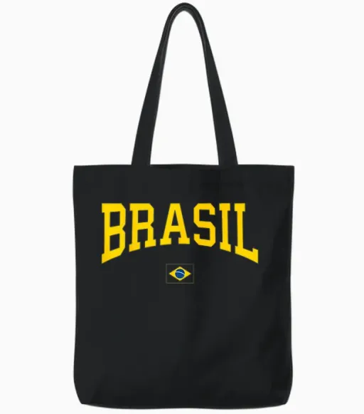 Brazil T Shirt for Women Men Kids Brazil Flag Green Tote Bags - Black