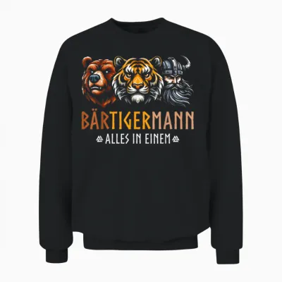 Bärtigermann Alles in Ein Bear Tiger Man Viking Unisex Sweatshirt - Black