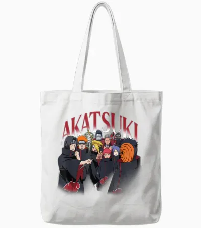 Naruto Shippuden Akatsuki Group Pose 90's Style Anime Tote Bags - White
