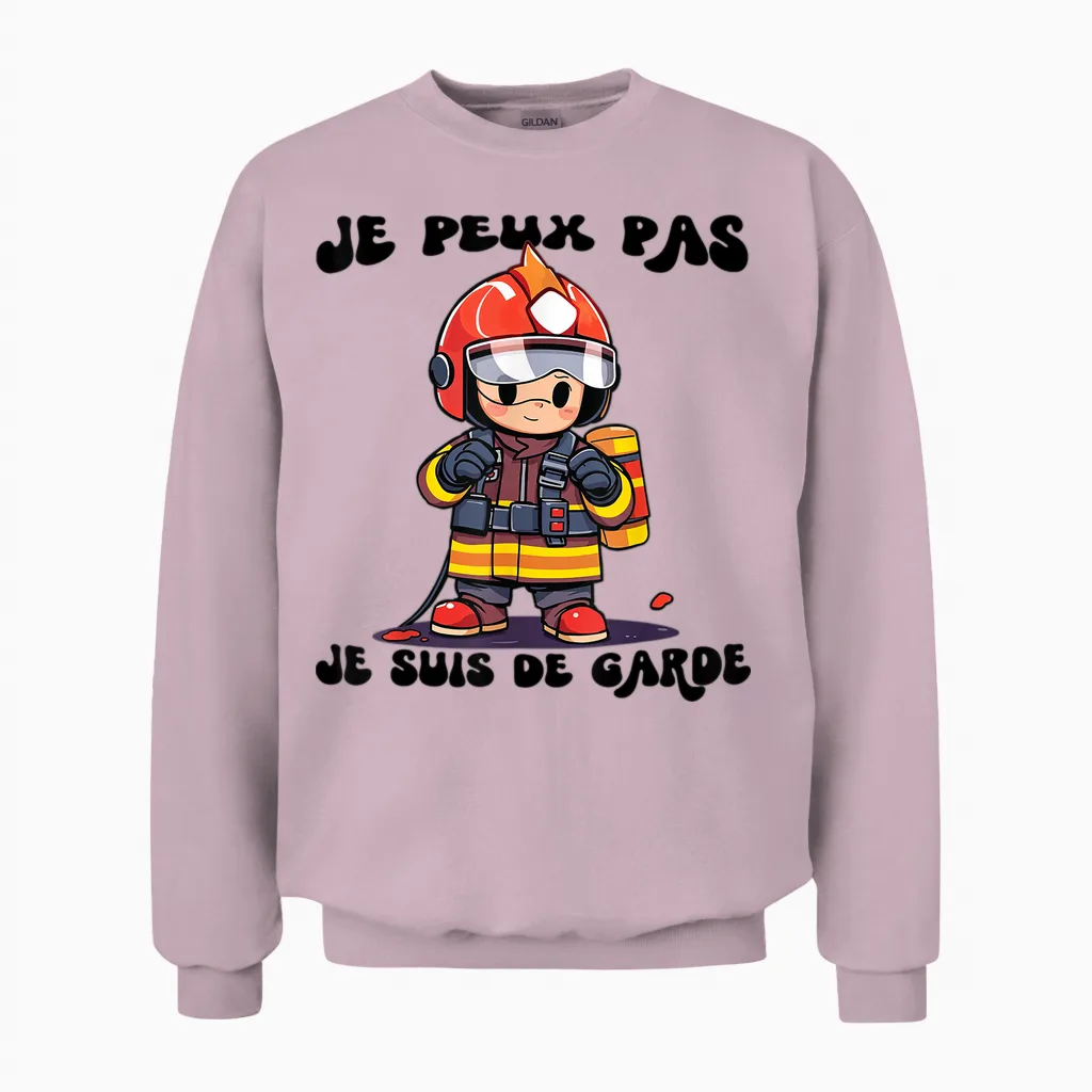 Je Peux Pas Je Suis De Garde Firefighters Gift Humour Fireman T-Shirt, White, S Unisex Sweatshirt in Light Pink