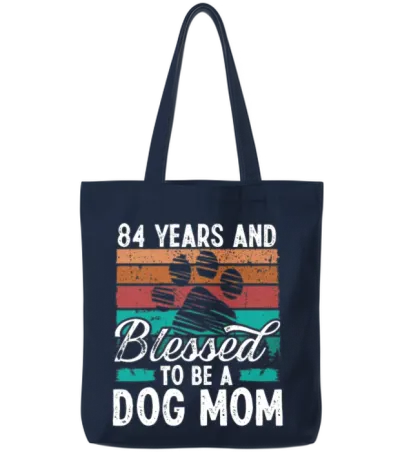 84 Year Old Dog Mom 84 Birthday Retro Dog Mother Tote Bags - Navy
