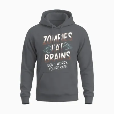 Zombies Eat Brains Funny Halloween Unisex Hoodie - Charcoal