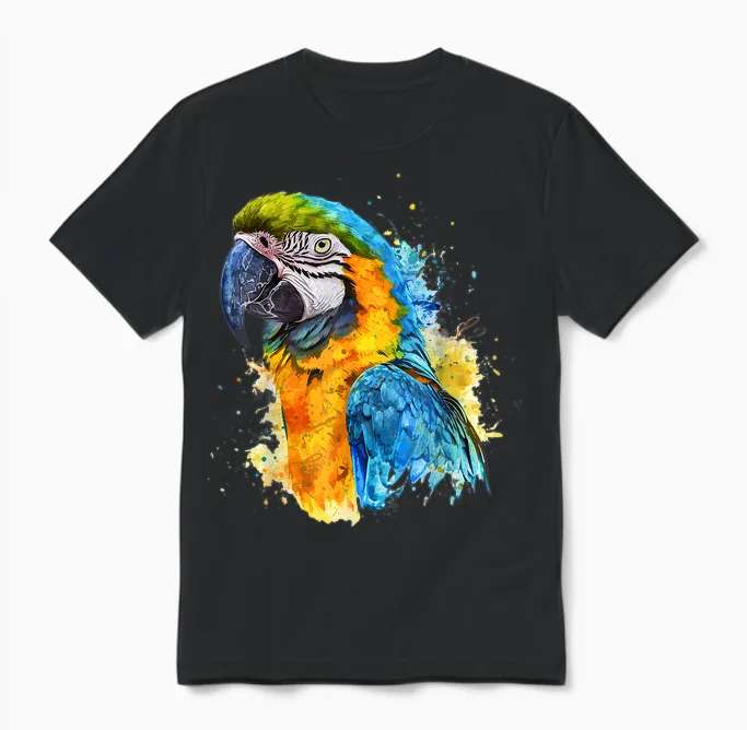 Lustige Papageien Geschenke Papagei Deillum Colorful Parrot Watercolor T-Shirt Für Erwachsene, Papageienliebhaber, Unisex, Kurzarm, S, Multicolored, Frühling, Sommer Unisex T-Shirt in Black