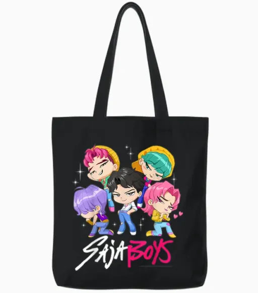 Kpop Demon Hunters Halloween Saja Boys Chibi Band Group Shot Tote Bags - Black