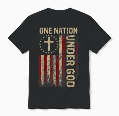 One Nation Under God Flag 4th of July Patriotic Christian Unisex T-Shirt - Black