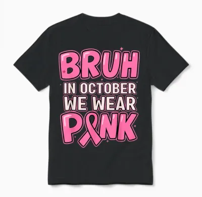 Breast Cancer Awareness October We Wear Pink Boys Kids Teens Unisex T-Shirt - Black