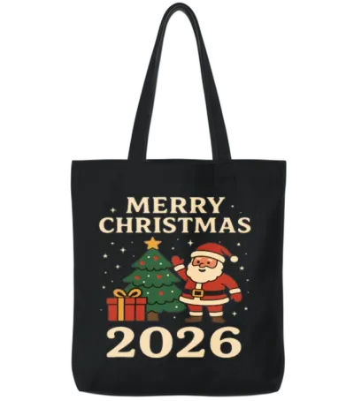 Merry Christmas 2026 Santa & Tree Tote Bags - Black