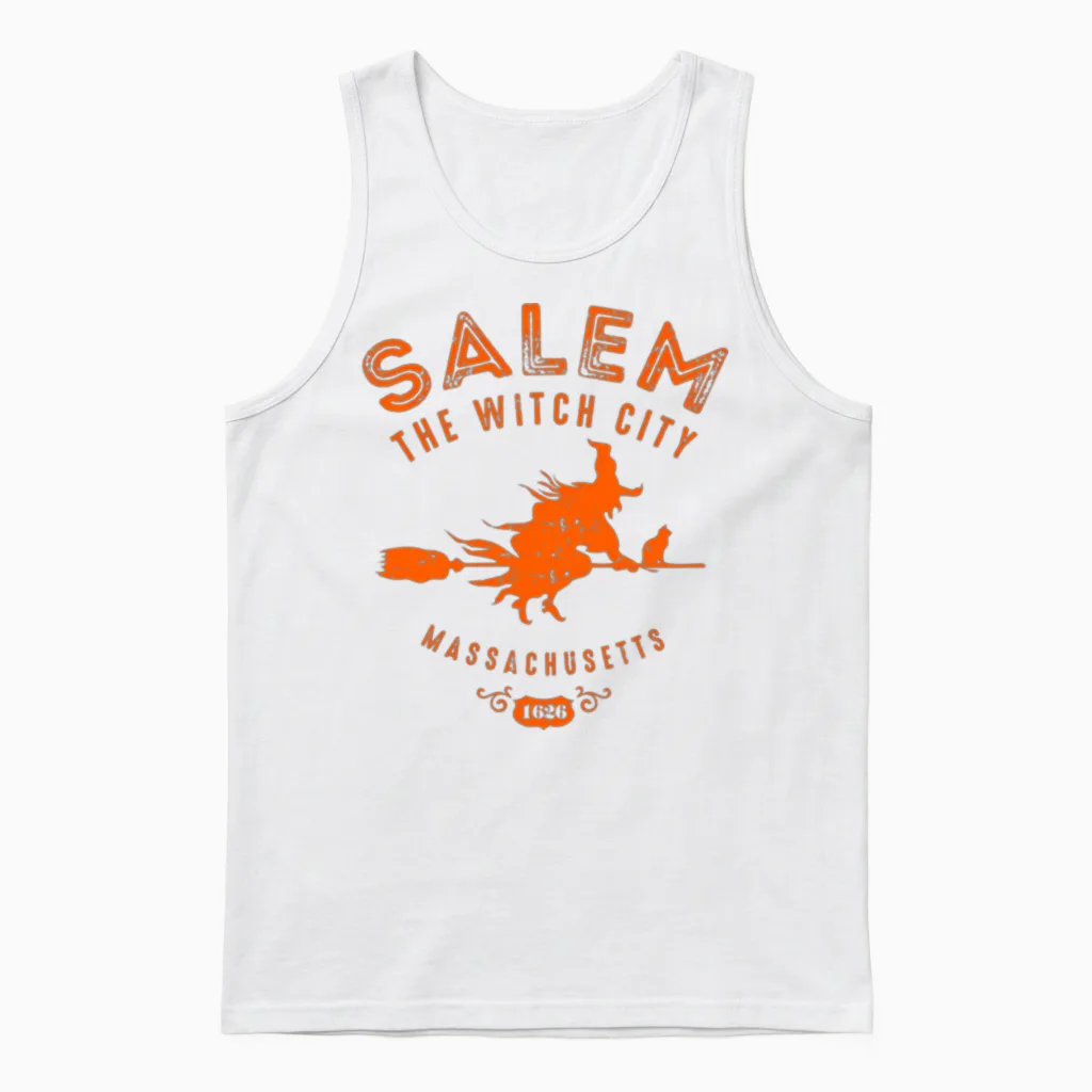 Halloween Salem the Witch City Unisex Tank Top in White