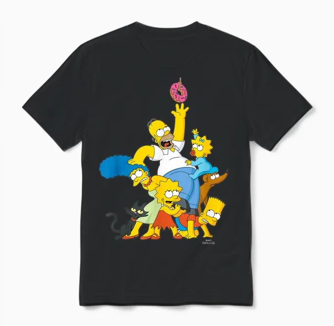 The Simpsons Family Donut Reach T-Shirt Small Unisex T-Shirt in Black