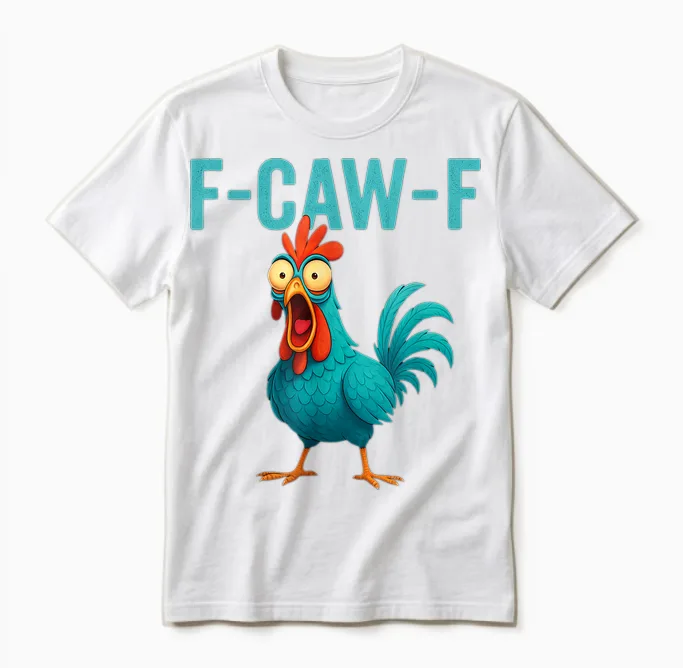 F-Caw-F Funny Rooster Chicken Farm Animal Humor Bird Lovers Unisex T-Shirt in White