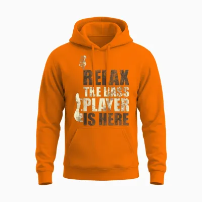 Le Bassiste Est Ici Music Gift Idea Guitar Bass Unisex Hoodie - Safety Orange