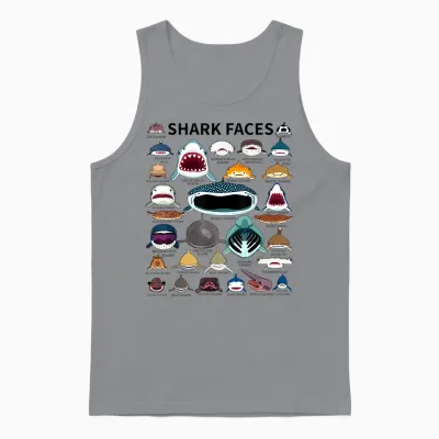 Shark Faces - Type of Shark - Shark Faces of All Kinds Unisex Tank Top - Sport Grey