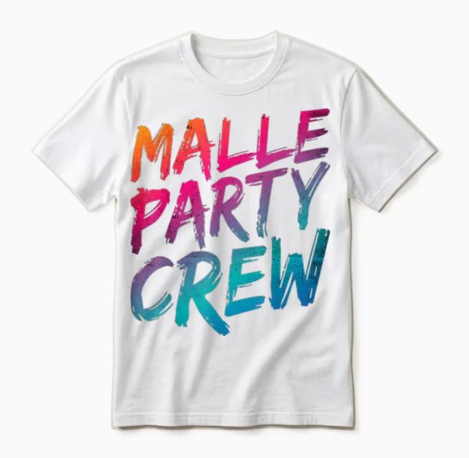 Malle Party Crew Team Gruppen Motiv Mallorca Party Urlaub Unisex T-Shirt in White