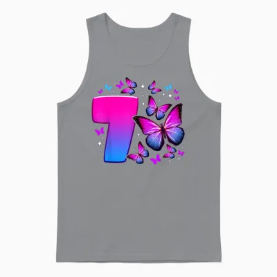 Birthday Girl 7 Years Old Butterfly Number 7 T-Shirt, Black Unisex Tank Top - Sport Grey