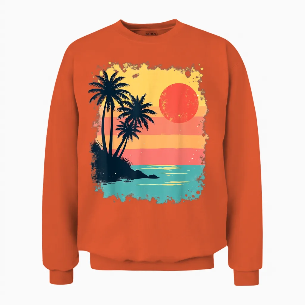 Vintage Gift Beach Palmers Sunset Sea Summer Summer Unisex Sweatshirt in Orange