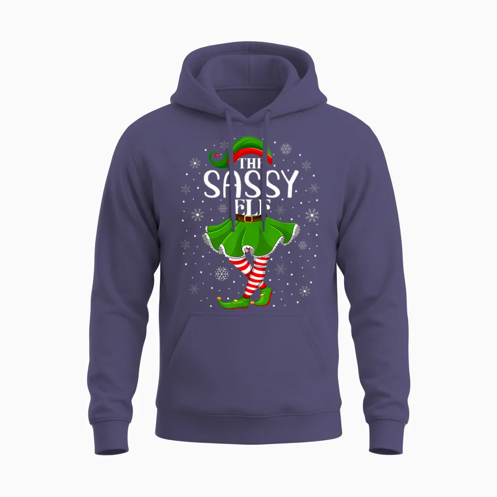 The Sassy Elf Christmas Family Mom Women Girls Xmas Party Unisex Hoodie in Heather Sport Dark Navy