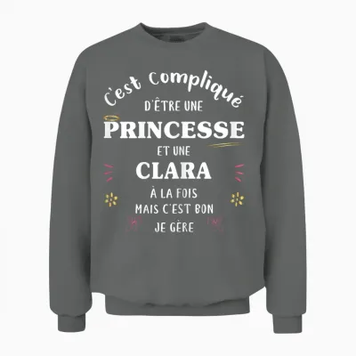 Women's Princess Humour Gift Personalised Name Clara T-Shirt, Black, Female X-Small Unisex Sweatshirt - Graphite Heather
