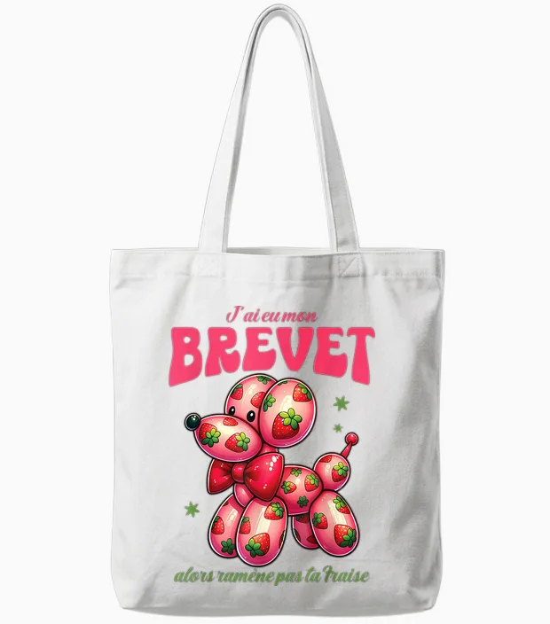College Brevet 2025 Dog Strawberry Balloon and Success Tote Bags in White