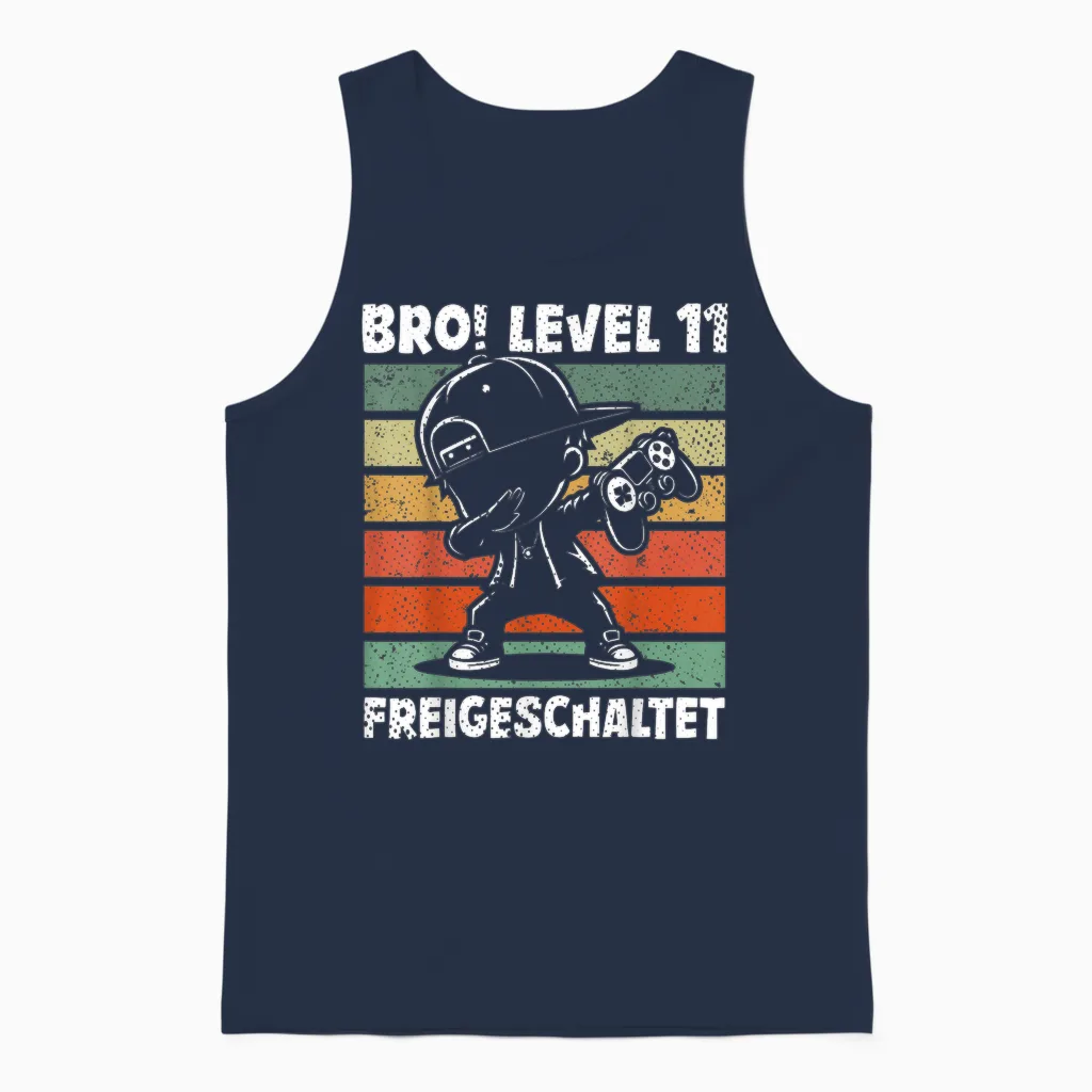 Bro! Level 11 Unlocked 11th Birthday Video Gamer Boy Unisex Tank Top in Navy