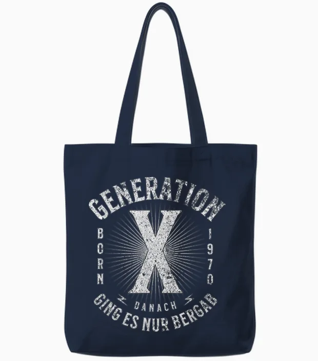 Generation X Born 1970 Danach Ging Es Nur Bergab Retro Style Tote Bags in Navy