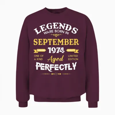 Vintage Aged to Perfection September 1974 Unisex Sweatshirt - Maroon