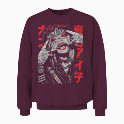 Harajuku Streetwear Cyberpunk Aesthetic Techwear Anime Manga T-Shirt, Black Unisex Sweatshirt - Maroon
