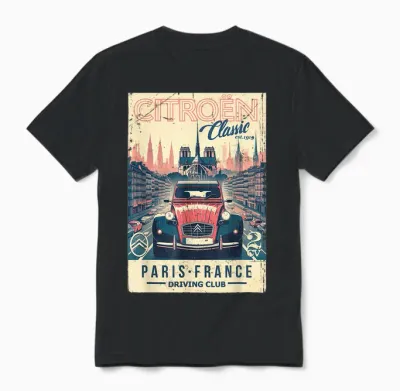 Citroën Classic Paris France Driving Club 2cv Notre-Dame T-Shirt, Black, S Unisex T-Shirt - Black